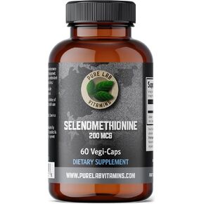 Selenium 200mcg Supplement - Selenomethionine - 60 v-caps by Pure Lab Vitamins - Gluten Free Made in Canada.