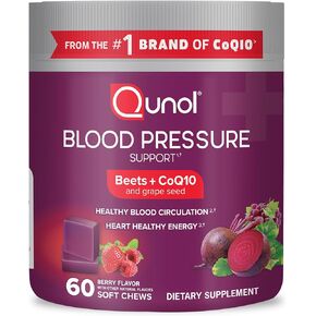 Qunol Beets Chews for Blood Pressure Support, 3 in 1 Beets + CoQ10 + Grape Seed Extract, Supports Healthy Blood Circulation & Heart Healthy Energy, 60 Chews