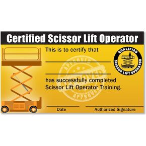 Certified Scissor Lift Operator Card-Complete Training, Checklist, 2-Sided Certification Wallet-Warehouse & Safety Workplace Ready, OSHA Compliant Durable Plastic- 3.5"x2", Pack of 10