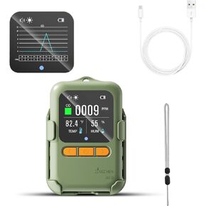 3-in-1 Portable Carbon Monoxide Detector Battery Mini Air Quality Monitor Smoke Detector CO Gas Alarm with Temp Humidity-Peak Recording Graphs, Adjustable Alarm Trigger-Ideal for RV/Travel
