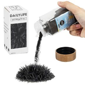 DAILYLIFE Magnetic Sand Iron Filings for Science, 12 Ounces of Iron Powder in Glass Bottles with Shaker Holes and Lid, 1 Pack Iron Oxide Powder for Education and School Projects, Metal Powder