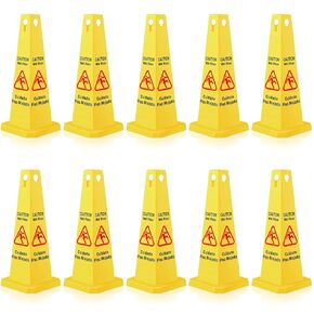 10 Pieces Floor Safety Cone Yellow Caution Wet Floor Sign 4 Sided Floor Wet Sign Public Caution Wet Floor Cone Yellow Avoid Fall Slip Accident for Indoors and Outdoors