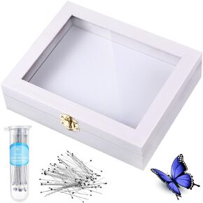 Insect Display Case Box Collection Box with Clear Top, EVA Foam Pinning Board and 100 Pieces Pins Insect Shadow Box Kit Entomology Supplies for Collecting Butterfly Specimen (Brown)