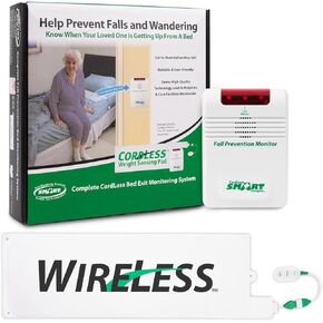 Smart Caregiver Wireless Bed Pad Alarm System with Weight Sensor Pad for Fall Prevention | 10" x 30" Alarm Pad for Bed Alerts Medical Caregiver | Cordless Bed Alarm with Up to 300' Range
