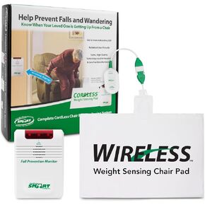 Smart Caregiver Wireless Chair Exit Alarm with Weight Sensing Pad - Automatically alerts caregiver when they get up to prevent falls | 10"x15" Pressure Sensor and Cordless Chair Alarm up to 300' Range