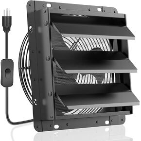 HG Power Upgraded 12 Inch Shutter Exhaust Fan with Speed Controller, 764CFM High-Speed Vent Fan, 1400RPM Wall Mounted Attic Fan for Shed, Garage, Greenhouse Ventilation, Black