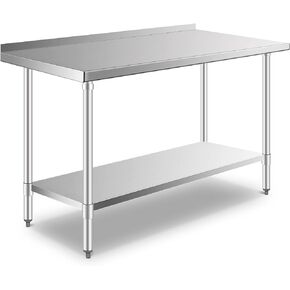 طاولة من الفولاذ المقاوم للصدأ مقاس 60 بوصة × 24 بوصة مع طاولة عمل تجارية باكسبلاش وطاولة طعام خارجية وطاولة إعداد الشواء للجراج والمطاعم والفنادق والمنزل والمستودعات والمطبخ فضي in Kuwait