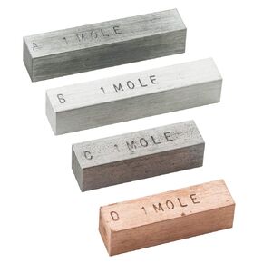 EISCO Mole Set - 4 Metal Bars That Represent "1 Mole" of The Element - Copper, Iron, Zinc, Aluminum