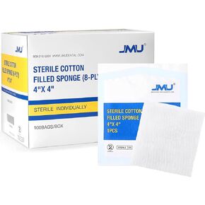 JMU Cotton Gauze Pads 2x2 Sterile Individually Wrapped, 100pcs, 8-ply Woven Gauze Sponges, Nonstick Dental Gauze Pads for Wounds Bulk