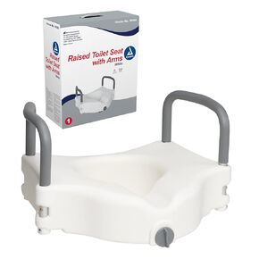Dynarex Raised Toilet Seat with Arms is an Elevated Seat Used with a Toilet for Post-Surgery Patients or Anyone with Difficulty Moving from Standing to Sitting, White, 1 Raised Toilet Seat with Arms