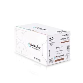 VeterSut CHROMIC GUT Surgical Suture 2-0, (FS-1) 3/8 24mm Reverse Cutting, 12 Count, Veterinary Use