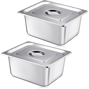 Mifoci 12 Pack Stainless Steam Hotel Pan with Lid, Steam Table Pan Restaurant Supplies Reusable Anti Rust Steam Pan Water Pan for Home, Party, Restaurant, Hotel, Buffet (1/3 Size x 6 Inch Deep)