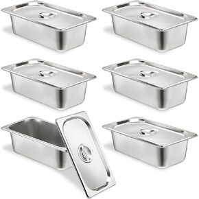 6 Set Stainless Steel Hotel Pans 1/6 Size 4 Inch Deep With Lids, Anti-Jam Chafing Steam Table Pans, Catering Food Storage Metal Pan in Saudi Arabia