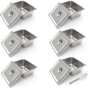 مقالي طاولة بخار بحجم 1/2 مع أغطية، 6 عبوات مقلاة فندقية عميقة 4 بوصات، حاوية طعام من الفولاذ المقاوم للصدأ بسمك 0.7 مم، مقلاة طعام للمطاعم، المطبخ، الفندق، مستلزمات خدمات الطعام التجارية in Kuwait