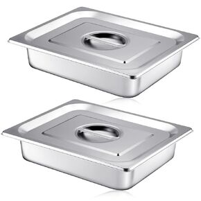 Mifoci Stainless Steam Hotel Pan with Lid, 2-1/2 Inch Deep Steam Table Pan Restaurant Supplies Reusable Anti Rust Steam Pan Water Pan for Home, Party, Restaurant, Hotel, Buffet (6 Sets,1/2 Size)