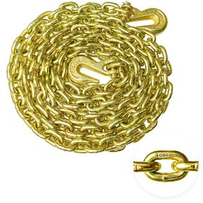 G80 1/4 Inch x 12 Foot Chain Tow Chain with Clevis Grab Hooks 3,300 lbs Safe Working Load Logging Chain for Transporting Towing Tie Down Binding Equipment