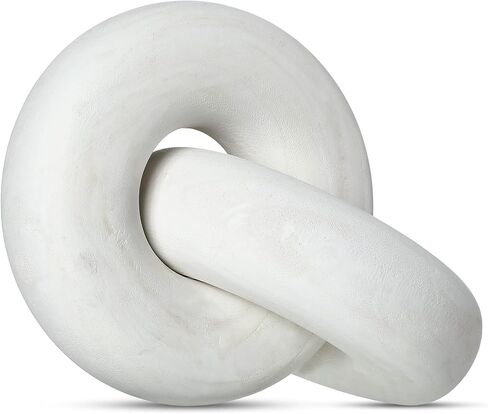 2-Link Wood Chain Link Decor Coffee Table Wood Knot Decor Hand Carved Modern Farmhouse Ornament Boho Rustic Natural Chain Decor for Home Living Room Bedroom Shelf Decor(White) in Saudi Arabia