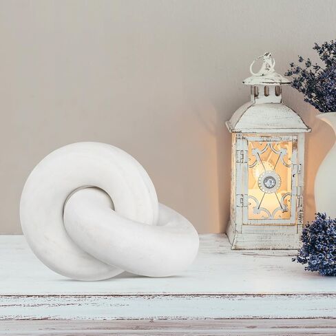 2-Link Wood Chain Link Decor Coffee Table Wood Knot Decor Hand Carved Modern Farmhouse Ornament Boho Rustic Natural Chain Decor for Home Living Room Bedroom Shelf Decor(White) in Saudi Arabia