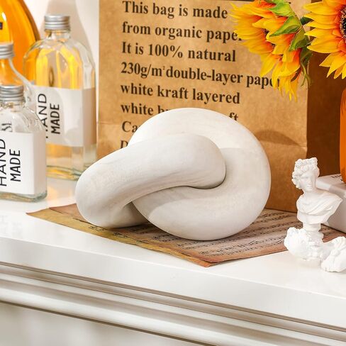 2-Link Wood Chain Link Decor Coffee Table Wood Knot Decor Hand Carved Modern Farmhouse Ornament Boho Rustic Natural Chain Decor for Home Living Room Bedroom Shelf Decor(White) in Saudi Arabia