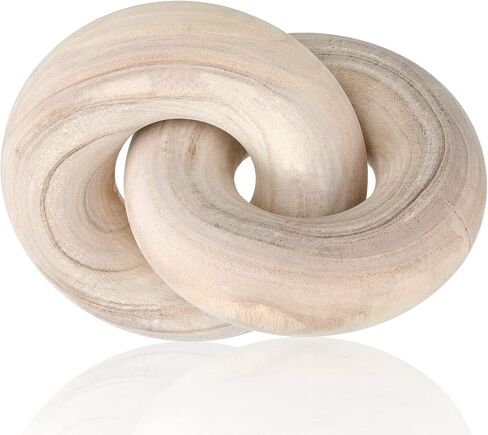 2-Link Wood Chain Link Decor Coffee Table Wood Knot Decor Hand Carved Modern Farmhouse Ornament Boho Rustic Natural Chain Decor for Home Living Room Bedroom Shelf Decor(White) in Saudi Arabia