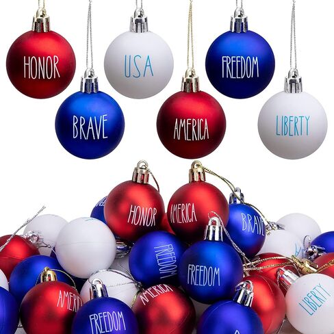 36 PCS 4th of July Tree Decorations -Memorial Day Ornaments Ball -1.57 Inch Red White Blue Veterans Day Letter Ball for Independence Day Hanging Holiday Party Patriotic Decorations in Saudi Arabia