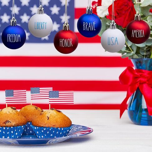 36 PCS 4th of July Tree Decorations -Memorial Day Ornaments Ball -1.57 Inch Red White Blue Veterans Day Letter Ball for Independence Day Hanging Holiday Party Patriotic Decorations in Saudi Arabia