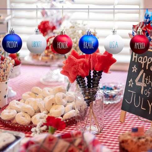 36 PCS 4th of July Tree Decorations -Memorial Day Ornaments Ball -1.57 Inch Red White Blue Veterans Day Letter Ball for Independence Day Hanging Holiday Party Patriotic Decorations in Saudi Arabia