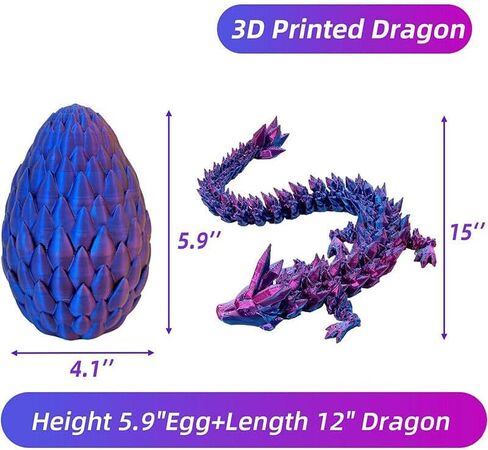 3D Printed Dragon Egg, Mystery Crystal Dragon Egg Fidget Toys Surprise, Easter Eggs Articulated Crystal Dragon Eggs with Dragon Inside (Laser Black and Red) in Saudi Arabia