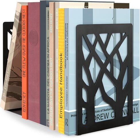 MaxGear Book Ends Tree Design Modern Bookends for Shelves, Non-Skid Bookend, Heavy Duty Metal Book Stopper for Books/DVDs, Decorative CD Holder & Video Game Organizer, 7 x 4.7 x 3.5", Black in Saudi Arabia