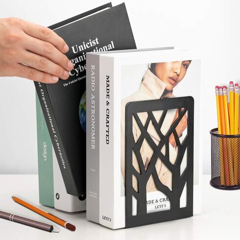 MaxGear Book Ends Tree Design Modern Bookends for Shelves, Non-Skid Bookend, Heavy Duty Metal Book Stopper for Books/DVDs, Decorative CD Holder & Video Game Organizer, 7 x 4.7 x 3.5", Black in Saudi Arabia