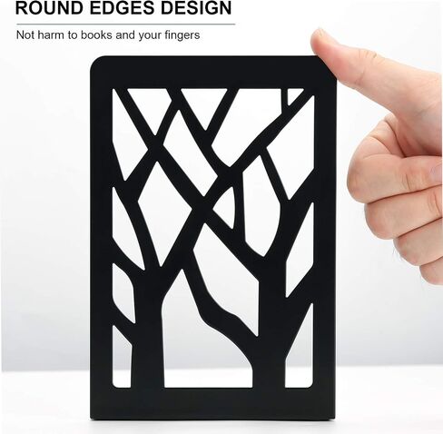 MaxGear Book Ends Tree Design Modern Bookends for Shelves, Non-Skid Bookend, Heavy Duty Metal Book Stopper for Books/DVDs, Decorative CD Holder & Video Game Organizer, 7 x 4.7 x 3.5", Black in Saudi Arabia