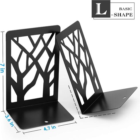 MaxGear Book Ends Tree Design Modern Bookends for Shelves, Non-Skid Bookend, Heavy Duty Metal Book Stopper for Books/DVDs, Decorative CD Holder & Video Game Organizer, 7 x 4.7 x 3.5", Black in Saudi Arabia