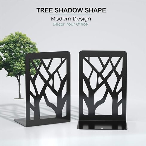 MaxGear Book Ends Tree Design Modern Bookends for Shelves, Non-Skid Bookend, Heavy Duty Metal Book Stopper for Books/DVDs, Decorative CD Holder & Video Game Organizer, 7 x 4.7 x 3.5", Black in Saudi Arabia