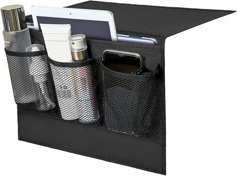Bedside Caddy, Bedside Storage Organizer Pocket, Couch Caddy Table Organizer Under Mattress for Remote Control, Magazine, Tablet, Phone (Black) in Saudi Arabia