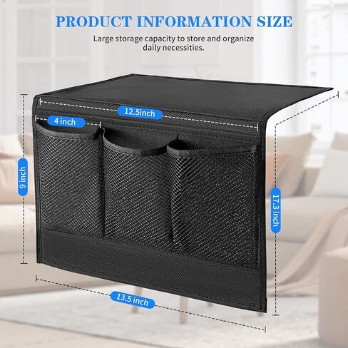 Bedside Caddy, Bedside Storage Organizer Pocket, Couch Caddy Table Organizer Under Mattress for Remote Control, Magazine, Tablet, Phone (Black) in Saudi Arabia
