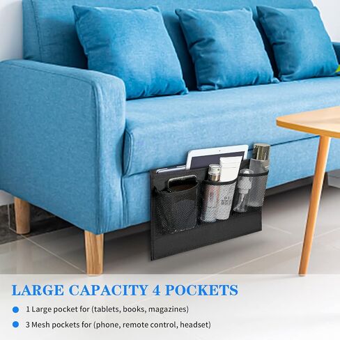 Bedside Caddy, Bedside Storage Organizer Pocket, Couch Caddy Table Organizer Under Mattress for Remote Control, Magazine, Tablet, Phone (Black) in Saudi Arabia