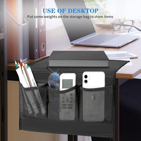 Bedside Caddy, Bedside Storage Organizer Pocket, Couch Caddy Table Organizer Under Mattress for Remote Control, Magazine, Tablet, Phone (Black) in Saudi Arabia