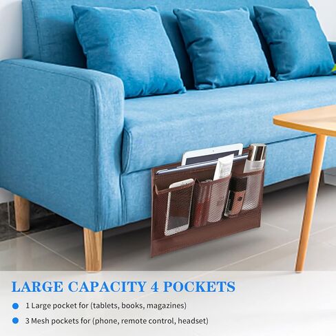 Bedside Caddy, Bedside Storage Organizer Pocket, Couch Caddy Table Organizer Under Mattress for Remote Control, Magazine, Tablet, Phone (Black) in Saudi Arabia