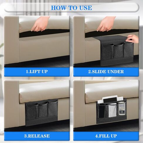 Bedside Caddy, Bedside Storage Organizer Pocket, Couch Caddy Table Organizer Under Mattress for Remote Control, Magazine, Tablet, Phone (Black) in Saudi Arabia