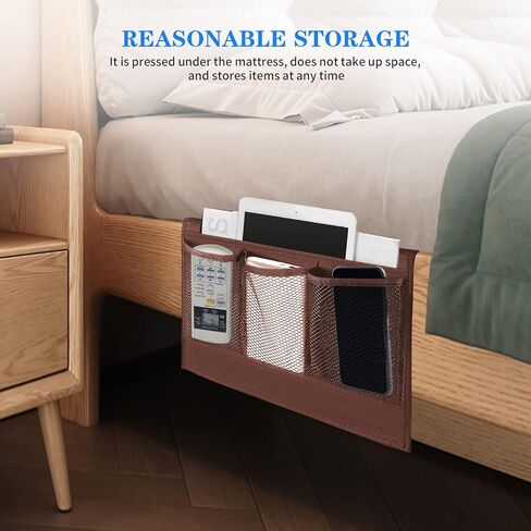 Bedside Caddy, Bedside Storage Organizer Pocket, Couch Caddy Table Organizer Under Mattress for Remote Control, Magazine, Tablet, Phone (Black) in Saudi Arabia
