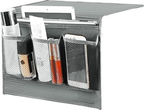 Bedside Caddy, Bedside Storage Organizer Pocket, Couch Caddy Table Organizer Under Mattress for Remote Control, Magazine, Tablet, Phone (Black) in Saudi Arabia