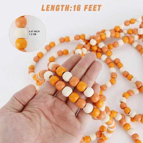 CVHOMEDECO. 16 Feet Wood Beads Garland with Tassels Farmhouse Rustic Wooden Decorative Bead String Wall Hanging Accent for Home Festival Decor. Orange in Saudi Arabia
