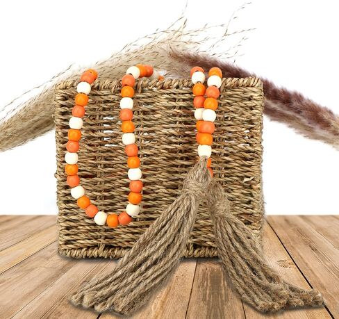 CVHOMEDECO. 16 Feet Wood Beads Garland with Tassels Farmhouse Rustic Wooden Decorative Bead String Wall Hanging Accent for Home Festival Decor. Orange in Saudi Arabia