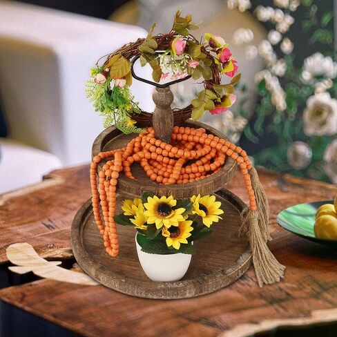 CVHOMEDECO. 16 Feet Wood Beads Garland with Tassels Farmhouse Rustic Wooden Decorative Bead String Wall Hanging Accent for Home Festival Decor. Orange in Kuwait