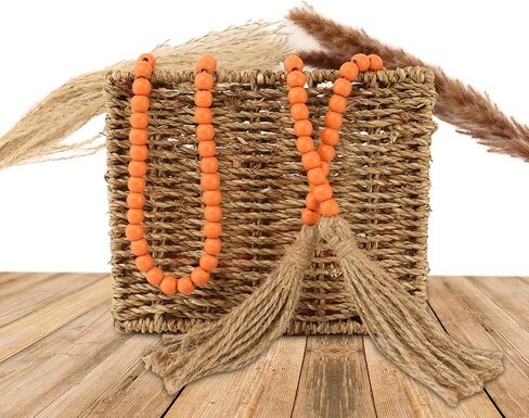 CVHOMEDECO. 16 Feet Wood Beads Garland with Tassels Farmhouse Rustic Wooden Decorative Bead String Wall Hanging Accent for Home Festival Decor. Orange in Kuwait