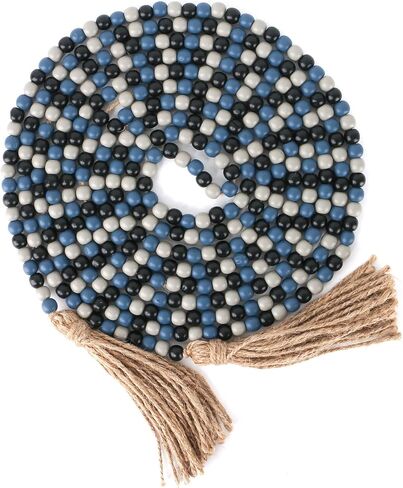 CVHOMEDECO. 16 Feet Wood Beads Garland with Tassels Farmhouse Rustic Wooden Decorative Bead String Wall Hanging Accent for Home Festival Decor. Orange in Saudi Arabia