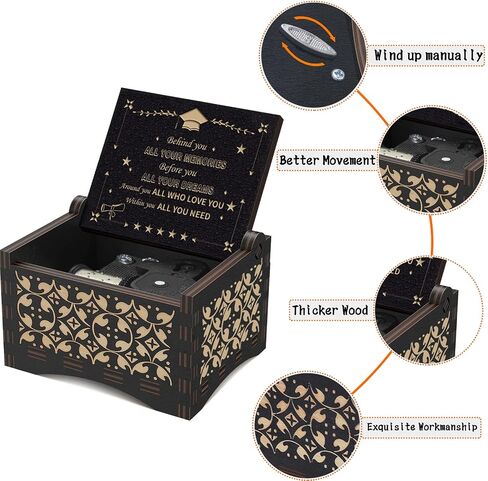 Graduation Music Box Vintage Wood Play You are My Sunshine Engraved Inspirational Present Wooden Musical Friendship College Gifts for Friends Kids Boys Girls in Saudi Arabia