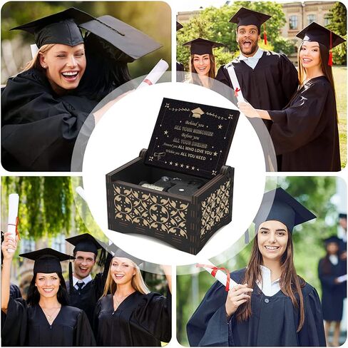 Graduation Music Box Vintage Wood Play You are My Sunshine Engraved Inspirational Present Wooden Musical Friendship College Gifts for Friends Kids Boys Girls in Saudi Arabia