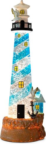 Lighthouse Decor Snow Globe Ocean Nautical Sparkly Glittering Lantern Figurine Decorations Lighthouse Themed Handmade Gifts for Bathroom Home Party Supplies Top Centerpiece in Kuwait