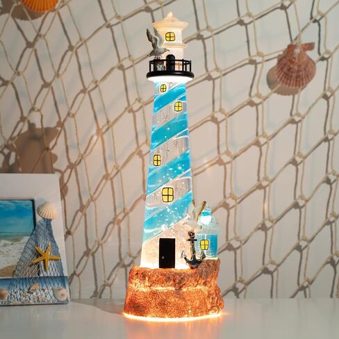 Lighthouse Decor Snow Globe Ocean Nautical Sparkly Glittering Lantern Figurine Decorations Lighthouse Themed Handmade Gifts for Bathroom Home Party Supplies Top Centerpiece in Kuwait
